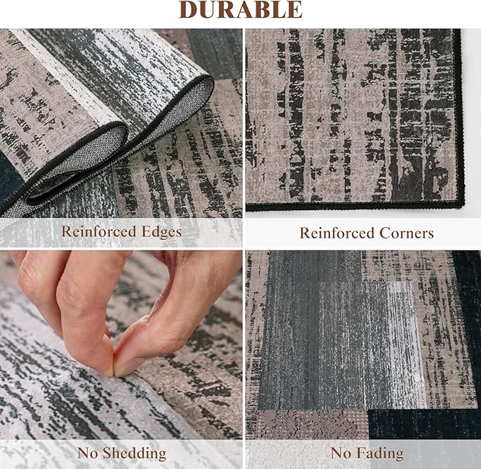 LIANLAM 4x6 Washable Area Rugs for Living Room and Bedroom, Vintage Checkered Pattern Non-Slip Carpet, Stain Resistant Low Pile Soft Rug for Dining Room,Office,Nursery,Kids Room(4x6,Chocolate)