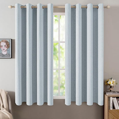 MIULEE Linen Textured Curtains for Bedroom Solid 100% Blackout Thermal Insulated Chambray Blue Grommet Room Darkening Curtains & Drapes Luxury Decor for Living Room Nursery 52 x 54 Inch (2 Panels)