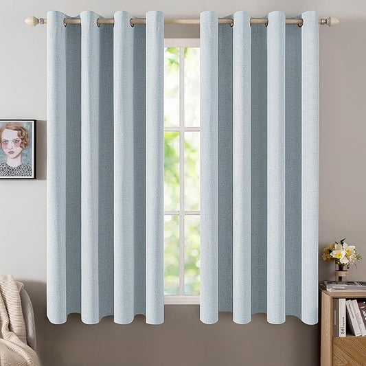 MIULEE Linen Textured Curtains for Bedroom Solid 100% Blackout Thermal Insulated Chambray Blue Grommet Room Darkening Curtains & Drapes Luxury Decor for Living Room Nursery 52 x 63 Inch (2 Panels)