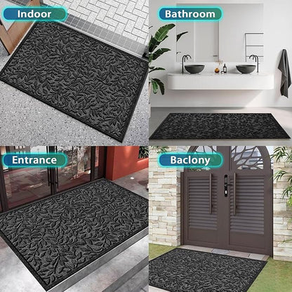 Bulijojo Sturdy Front Entrance Doormats,Durable Heavy Duty Welcome Mat,Thick Absorbent Natural Rubber Non Slip Mat,Easy Clean Entryway Mat Leaves Black, 47" x 32"