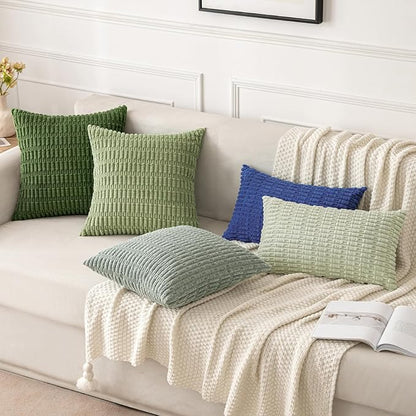 MIULEE Pack of 2 Spring Corduroy Decorative Throw Pillow Covers 18x18 Inch Soft Boho Striped Pillow Covers Modern Farmhouse Home Decor for Summer Sofa Living Room Couch Bed Moss Green