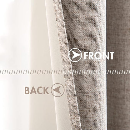 MIULEE Blackout Curtains for Bedroom Linen Texture Solid Thermal Insulated Natural Khaki Grommet Room Darkening Curtains & Drapes Luxury Decor for Living Room Nursery 52x45 Inch (2 Panels)