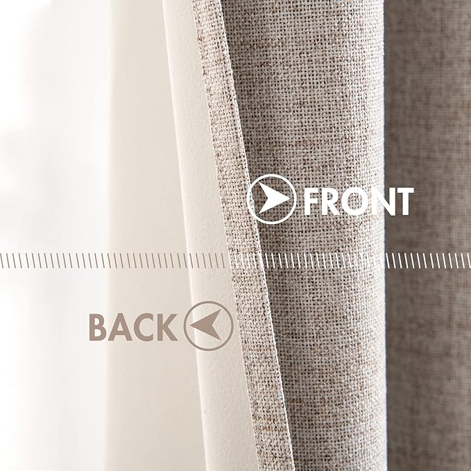 MIULEE Linen Blackout Curtains and Drapes 100% Room Darkening Thermal Insulated Grommet Window Panels with Coating 2 PCs W 42 x L 84 inches Khaki