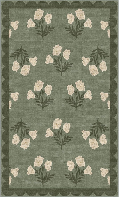 3x5 Floral Entry Rug - Small Washable Indoor Outdoor Mats for Front Door Non-Slip Spring Porch Rug Sage Green Farmhouse Throw Rugs for Living Room Bedroom Entryway Kitchen Office Porch Decor