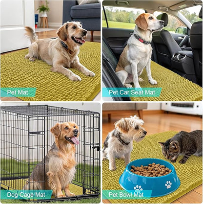 OLANLY Dog Door Mat for Muddy Paws 36x24, Absorbs Moisture and Dirt, Absorbent Non-Slip Washable Doormat, Quick Dry Chenille Mud Mat, Entry Indoor Entryway Carpet for Inside Floor, Mustard Yellow