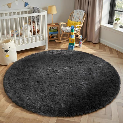 Super Soft Circle Rugs for Girls Princess Castle Toddlers Play Tent 3 Diameter Circular Area Rugs for Kids Bedroom Baby Room Decor Round Shag Playhouse Carpets(Φ3, Black)