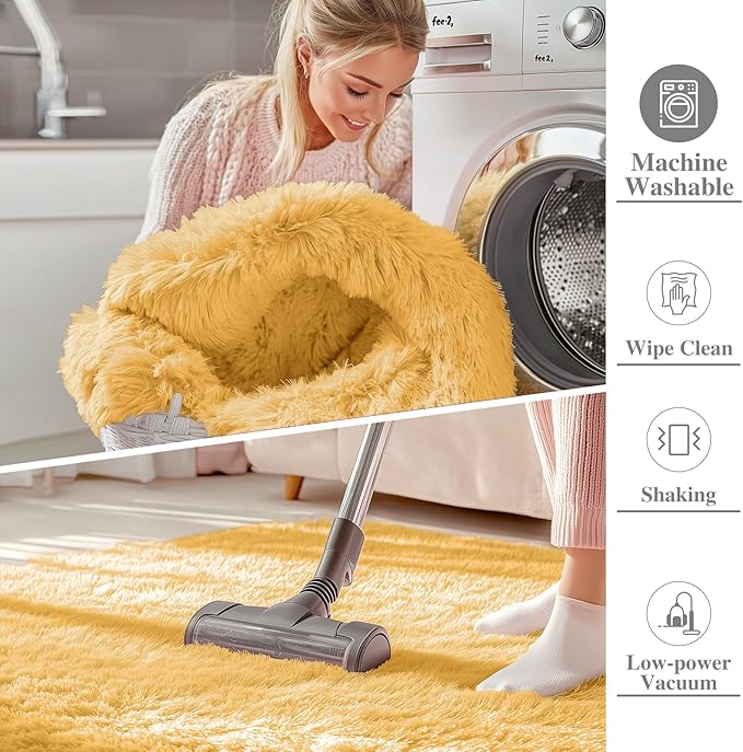OLANLY 3x5 Machine Washable Small Bedside Rug, Soft Fluffy Shaggy Rugs for Living Room, Bedroom, Indoor Floor Carpet for Kids Girls and Boys, Preppy Dorms, Nursery, Home Decor, Mustard Yellow