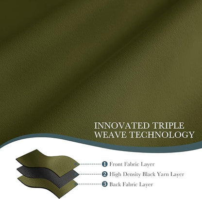PONY DANCE Blackout Kitchen Curtains - Window Drapes Rod Pocket & Back Tab Energy Efficient Curtain Panels Xmas Home Decor for Kids' Room, 42-inch Wide by 45 Long, Olive Green, 2 PCs