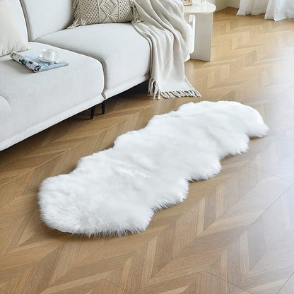 duduta White Faux Sheepskin Runner Rugs 2x6 ft, Fluffy Shag Rug for Bedroom Hallway Fur Sofa Couch Covers Non Slip