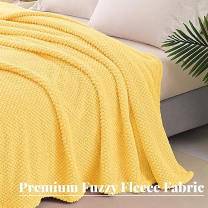 Whale Flotilla Twin Size Fuzzy Fleece Blanket for Bed, 60x80 Inch Fluffy Warm Soft Jacquard Blankets for All Season, Lightweight and Cozy, Yellow