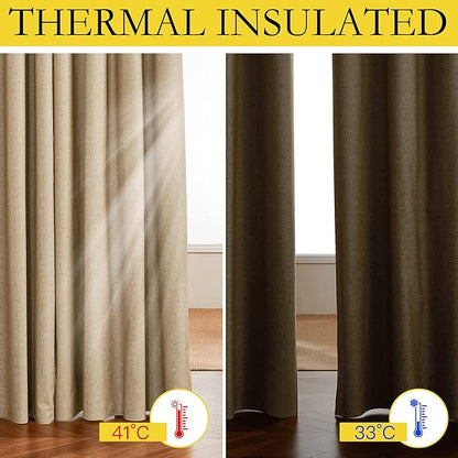 NICETOWN 100% Absolutely Blackout Linen Curtains with Thermal Insulated White Liner, Camel, 52" Wide by 63" Long, 2 Pieces, Linen Blend Window Drapes Privacy Window Treatments for Bedroom/Kids Room