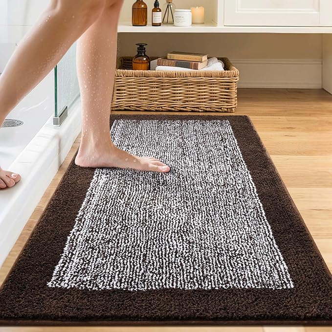 48x24 Long Bathroom Rugs Washable Non Slip, Brown Bath Mat for Bathroom Floor Tub, Soft Absorbent Quick Dry Mats for Shower,Bathtub,Home Decor