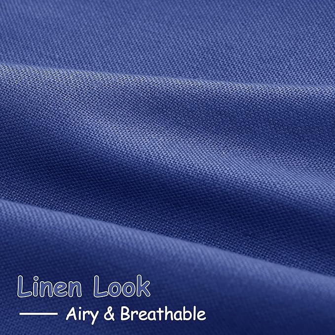 Nanspring Classic Blue Linen Curtains Semi Sheer 96 Inches Long 2 Panels Set for Living Room Back Tab Rod Pocket Light Filtering Drape for Bedroom Modern Farmhouse Coastal Decor Protect Privacy 52x96