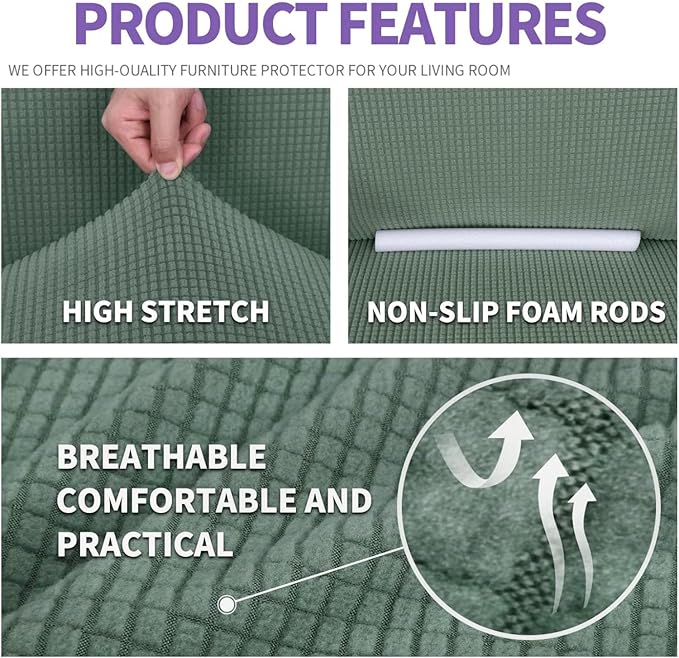 ZNSAYOTX Stretch Oversized Couch Cover Universal Sofa Covers for Living Room Dogs Pet Furniture Protector Spandex Extra Large Sofa Slipcovers with Anti Slip Foam Sticks (Pea Green, XL Sofa)