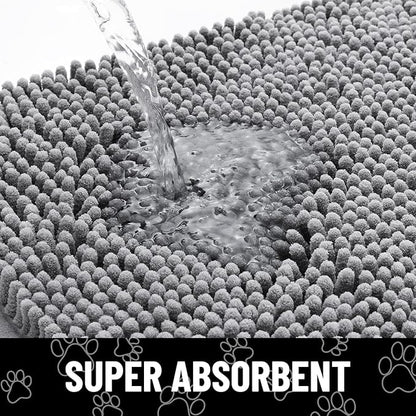 Smiry Dog Door Mat for Muddy Paws, Absorbent Dirt Trapper Non Slip Quick Dry Washable Chenille Mat for Mud Dogs, Entry Rug for Indoor and Outdoor (70x24 Inches, Grey and Black)