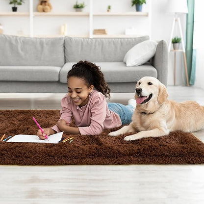 Tepook Soft Runner Rugs for Bedroom 2x6 ft with Rubber Backing, Brown Fluffy Rugs for Living Room, Shag Bedside Rug Fuzzy Plush Carpet for Room, Area Rug for Dorm Nursery Hallway Indoor Home Decor