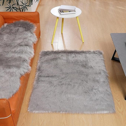 linmopm Faux Fur Rug Sheepskin Shag Fluffy Fuzzy Grey 3x4 ft Rugs for Bedroom Bedside Bed Floor Living Room Plush Rectangle High-Density Cushion Carpet Super Sofa Cover