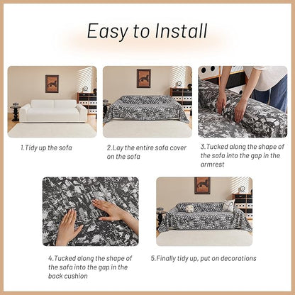 MYSKY HOME Couch Covers for 3 Cushion Couch Sofa, Chenille L Shape Sectional Couch Cover - Pet-Friendly, Machine Washable, Non-Slip Sofa Protector for Dogs, Kids, 71"x118", Grey Blur Mottling