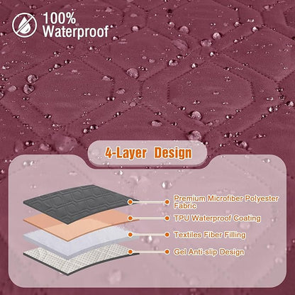 VANSOFY Waterproof Recliner Couch Covers, Sofa Covers 1-Piece Washable Reclining Sofa Cover Non-Slip Furniture Protector with Elastic Straps Pocket for Dogs, Pets(Burgundy,2 Seater)