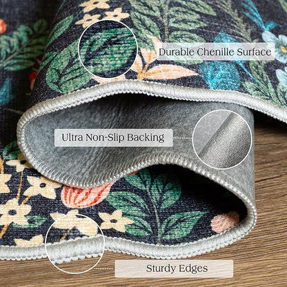 Front Door Mat Indoor Entrance - 2x4.3 Ft Black Floral Washable Layered Doormat Outdoor Entrance Porch Rug Non-Slip Boho Runner Rug for Kitchen Hallway Bedroom Laundry Room Porch Decor