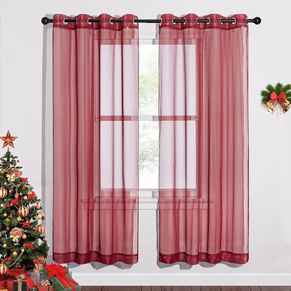 NICETOWN Ring Top Sheer Curtains - Light Weight Soft Home Decoration Window Coverings for Loft/Hotel/Bedroom (54" Width x 72" Length, Haute Red, Set of 2)