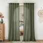 LAMIT Olive Green Linen Curtains 80 inch Length 2 Panels, Light Filtering Semi Sheer Curtains Back Tab and Rod Pocket Neutral Panels for Bedroom/Living Room, 34 x 80 Inch