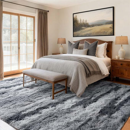 6x9 Ft Large Shag Rugs for Living Room Decor, Tie-Dyed Ultra Soft Fluffy Furry Area Rugs for Bedroom Indoor Floor, Aesthetic Carpet for Kids Home (Grey)