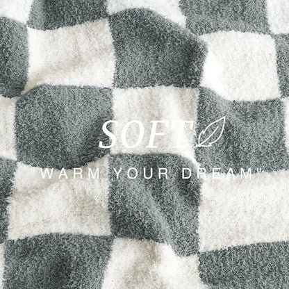 EXQ Home Checkered Throw Blanket, Knitted Blanket with Checkerboard Grid Pattern, Soft Cozy Fluffy Blankets for Couch Bed Sofa, Warm Fuzzy Plaid Blanket for All Seasons(Bluish Grey, 50"×60")