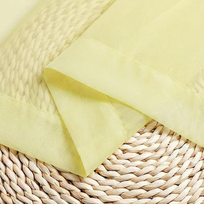 Chyhomenyc Sheer Valances for Windows - Light Filtering Small Window Curtains for Living Room Bathroom Cafe Laundry Basement, Modern Dual Rod Pocket Voile Curtain, 42Wx14L inches, Light Yellow, 2 PCS