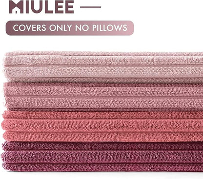 MIULEE Pack of 4 Purple Pink Valentines Corduroy Decorative Throw Pillow Covers 18x18 Inch Soft Boho Striped Pillow Covers Modern Farmhouse Spring Home Decor for Sofa Living Room Couch Bed