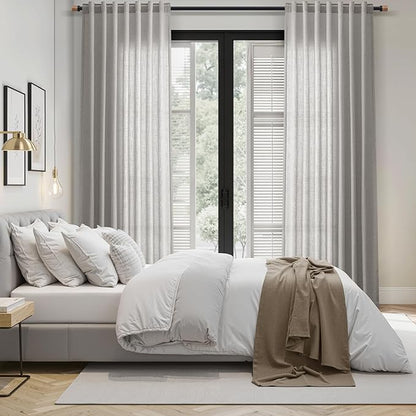Nanspring Light Gray Linen Curtains for Living Room 84 Inches Long 2 Panels Set Rod Pocket Back Tab Simple Modern Light Filtering Boho Coastal Room Decor Grey Sheer Curtain for Bedroom 52x84