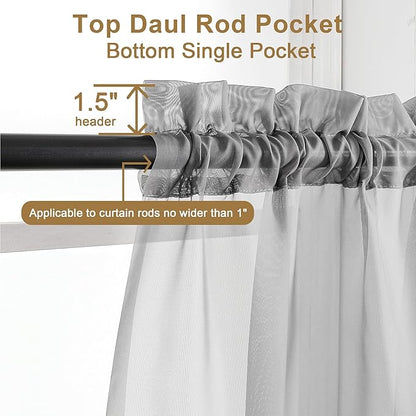 Chyhomenyc Sheer Charcoal Grey Curtains 90 inches Long 2 Panels, Light Filtering Soft Airy Solid Elegant Voile Window Treatment Drapes for Bedroom Living Room Wedding Party Decor, 42 Wx90 L Inches