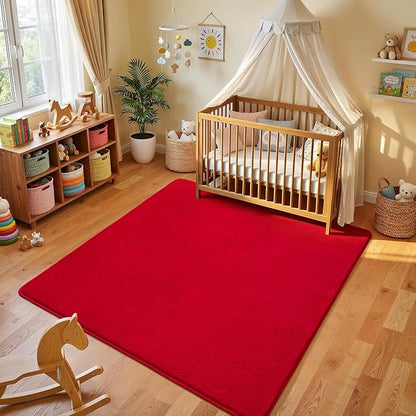 Amearea 5x5 Square Area Rugs for Bedroom Living Room, Modern Red Thickened Memory Foam Rug, Fluffy Indoor Washable Rugs Non Slip Minimalist Carpet for Kids Boys Girls Dorm Nursery Room Decor
