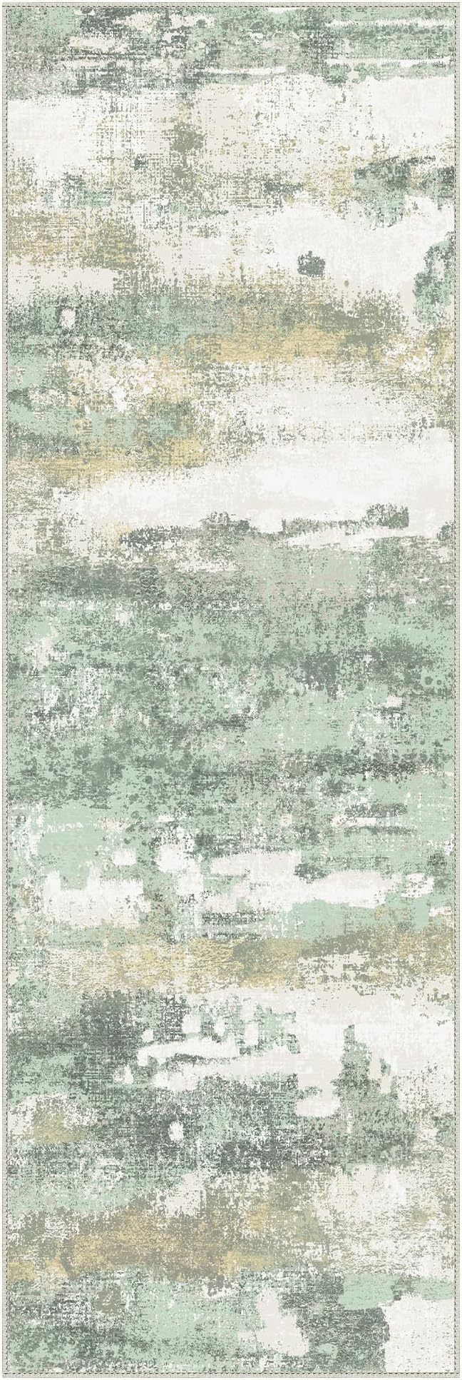 BEIMO Runner Rug for Hallway Kitchen, 2'6"x5' Machine Washable Runners Rug for Entryway, Soft Modern Abstract Throw Rugs, Low Pile Floor Cover with Non Slip Backing, Light Green