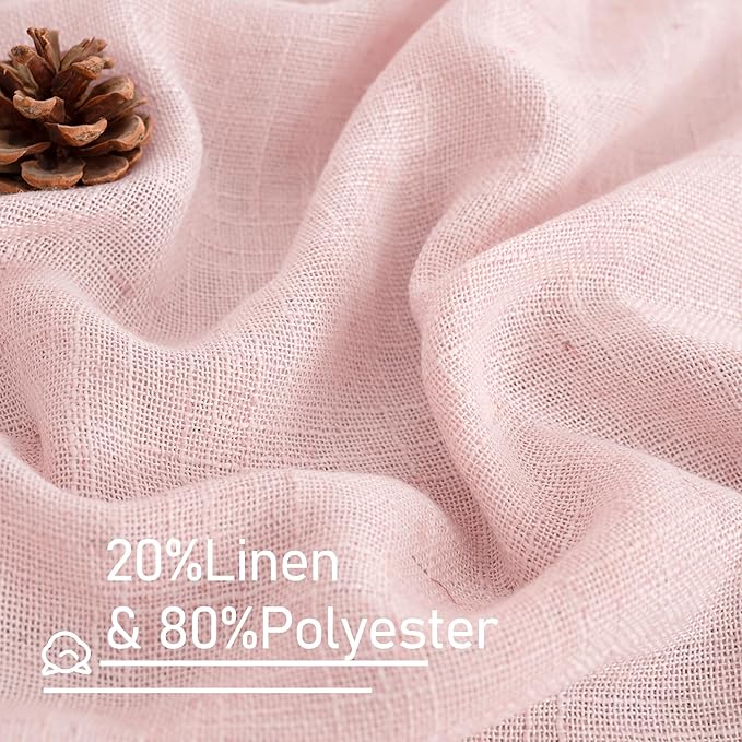 LAMIT Linen Curtains for Living Room 84 inch Length 2 Panels, Light Filtering Semi Sheer Drapes Back Tab and Rod Pocket Farmhouse Panels for Kids Bedroom/Girls Room, Pink, 52 x 84 Inch