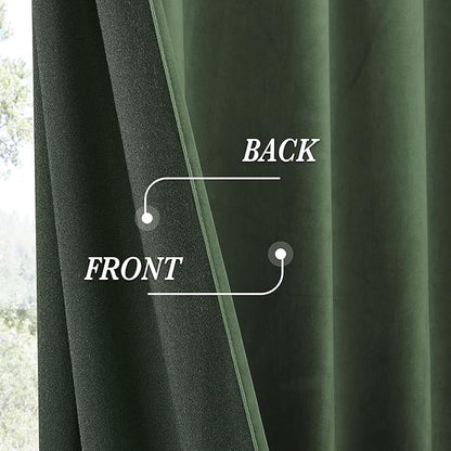 RYB HOME Elegant Green Velvet Curtains 84 inches Long, Light Blocking, Thermal Insulated, Stylish Velvet Drapes with Hook Belt for Cozy Home Aesthetics, 52" W x L96 L, 2 Panels Set