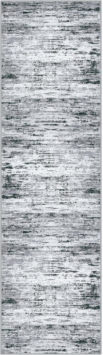 Lansny Modern Abstract Bedroom Runner Rug 2x7, Black Grey White Washable Kitchen Runner, Non-Slip Soft Thin Faux Wool Mat for Entryway, Hallway, Laundry Room, Indoor Home Decor