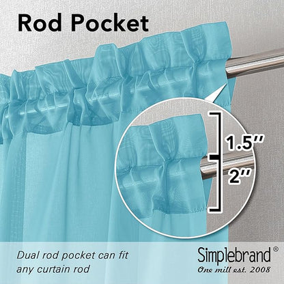 Simplebrand Turquoise Sheer Curtains 63 Inch Length 2 Panels, Rod Pocket Solid Color Window Sheer Curtain Panels, Elegant Curtains & Drapes for Living Room, Bedroom 2 Panels (Turquoise, 42" W x 63" L)