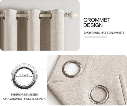 MIULEE Linen Textured Curtains Solid 100% Blackout for Bedroom Thermal Insulated Natural Grommet Room Darkening Curtains & Drapes Luxury Decor for Living Room Nursery 52 x 72 Inch (2 Panels)
