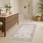 Light Grey 3x5 Large Boho Bathroom Rug - Modern Vintage Eclectic Floral Pastel Neutral Taupe, Washable Low Pile Non-Slip Area Rugs for Entryway, Kitchen, Bedroom Beside Bed, Laundry
