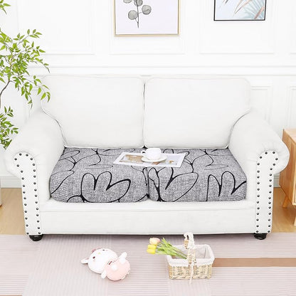 Smiry Printed Couch Cushion Covers, Stretch Soft Couch Covers for Sofa, Washable Non-Slip Sofa Slipcover Furniture Protector for Indoor and Outdoor (2 Pack, Grey and Black)