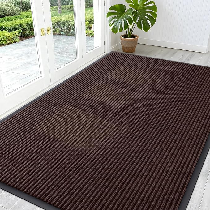 OLANLY Front Door Mat Indoor Outdoor Entrance, Waterproof Heavy Duty Doormat, Fade Resistant, Low Profile, Easy Clean Patio Porch Welcome Floor Mats for Entry, 59x40, Brown