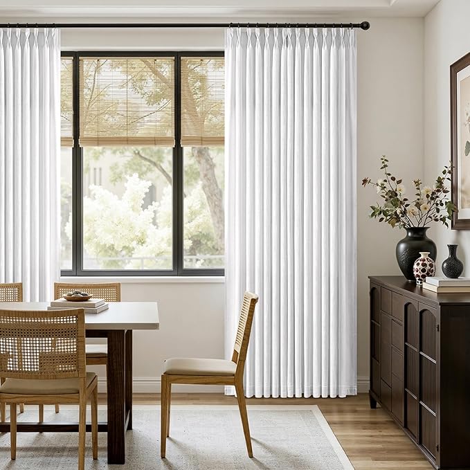 MIULEE Pinch Pleated White Thick Linen Curtains 102 Inches Long 2 Panels, Linen Texture Drapes for Living Room Bedroom, Pinch Pleat Memory Trained Back Tab Light Filtering Window Curtains with Hooks