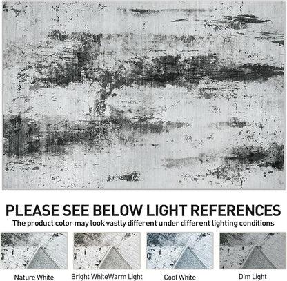 6x9 Area Rugs Washable Rug: Large Modern Abstract Living Room Rug Soft Anti-Skid Thin Carpet Indoor Floor Non-Shedding Carpets for Bedroom Dining Room Farmhouse Nursery Home Office Black White Grey
