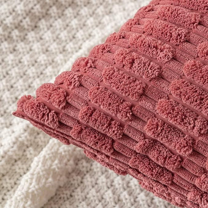 MIULEE Pack of 2 Corduroy Decorative Throw Pillow Covers 20x20 Inch Soft Boho Striped Pillow Covers Modern Farmhouse Home Decor for Sofa Living Room Couch Bed Cranberry Red