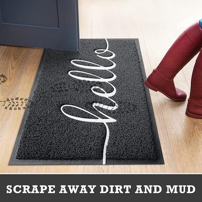 CozyBounty Door Mat Hello Mats Outdoor Indoor Non-Slip Doormat for Entryway Low-Profile Floor Mat for Yard, Garage, High Traffic Areas (32"x20", Black)
