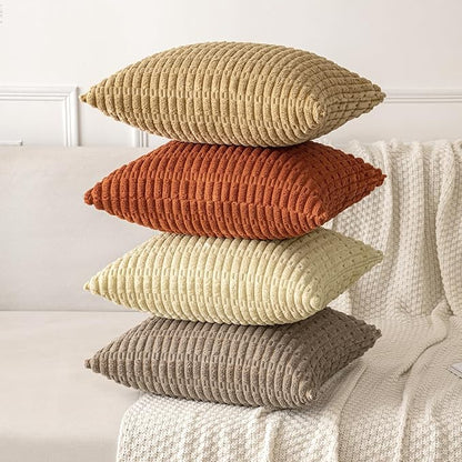 MIULEE Pack of 2 Rust Corduroy Decorative Pillow Covers 20x20 Inch Soft Boho Striped Throw Pillow Covers Modern Farmhouse Home Decor for Summer Sofa Living Room Couch Bed