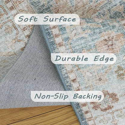 8x10 Vintage Living Room Area Rug - Large Soft Washable Indoor Floor Oriental Farmhouse Rugs for Bedroom, Home Office House Decor, Ocean Terracotta