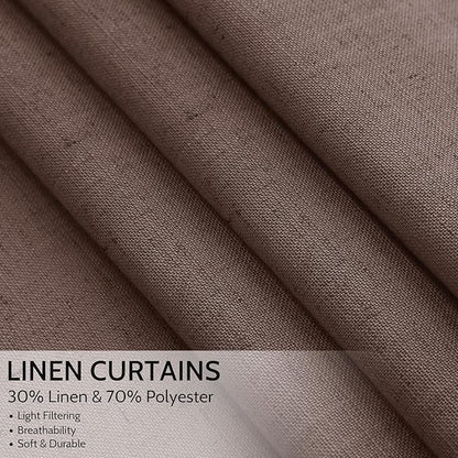 Cappuccino Linen Curtains 132 Inch Length for Living Room Light Filtering Semi Sheer Curtain Back Tab Modern Rustic Home Decor Neutral Drapes Floor to Ceiling High Window for Bedroom 52x132, 2 Panels