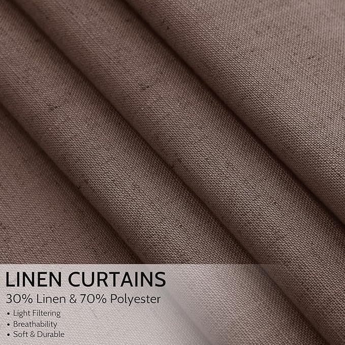 Cappuccino Linen 144 Inch Curtains for Living Room Light Filtering Semi Sheer Curtain Back Tab Modern Rustic Home Decor Neutral Drapes Floor to Ceiling High Window for Bedroom 52x144, 2 Panels